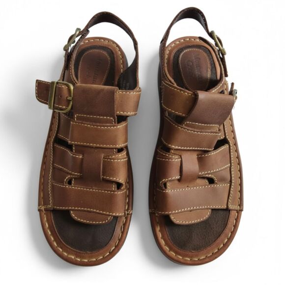 Mountain Creek Men’s 11 Leather Sandals Brown Buckle Slingback Caesar Style Mint - Picture 3 of 10